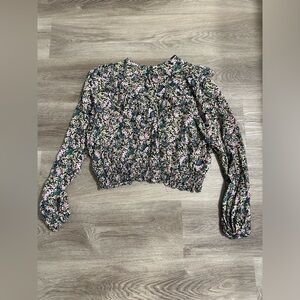Wild Fable FLORAL LONG Peasant SLEEVE SMOCK WAIST RUFFLE Top